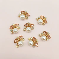 10 pcslot alloy rhinestone pearl buttons girl hair wedding invitation card decorative buttons dress crafts jewelry accessories