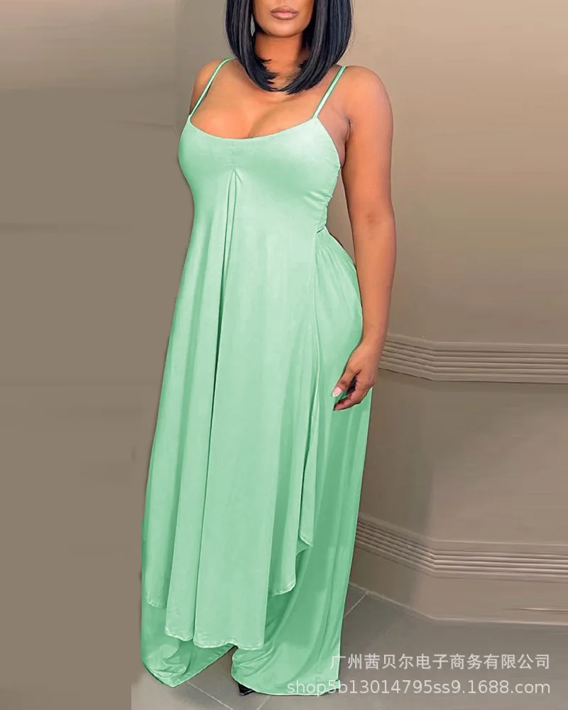 

2021 европейские и американские новые светло-зеленые сексуальные нестандартные цельнокроеные широкие брюки