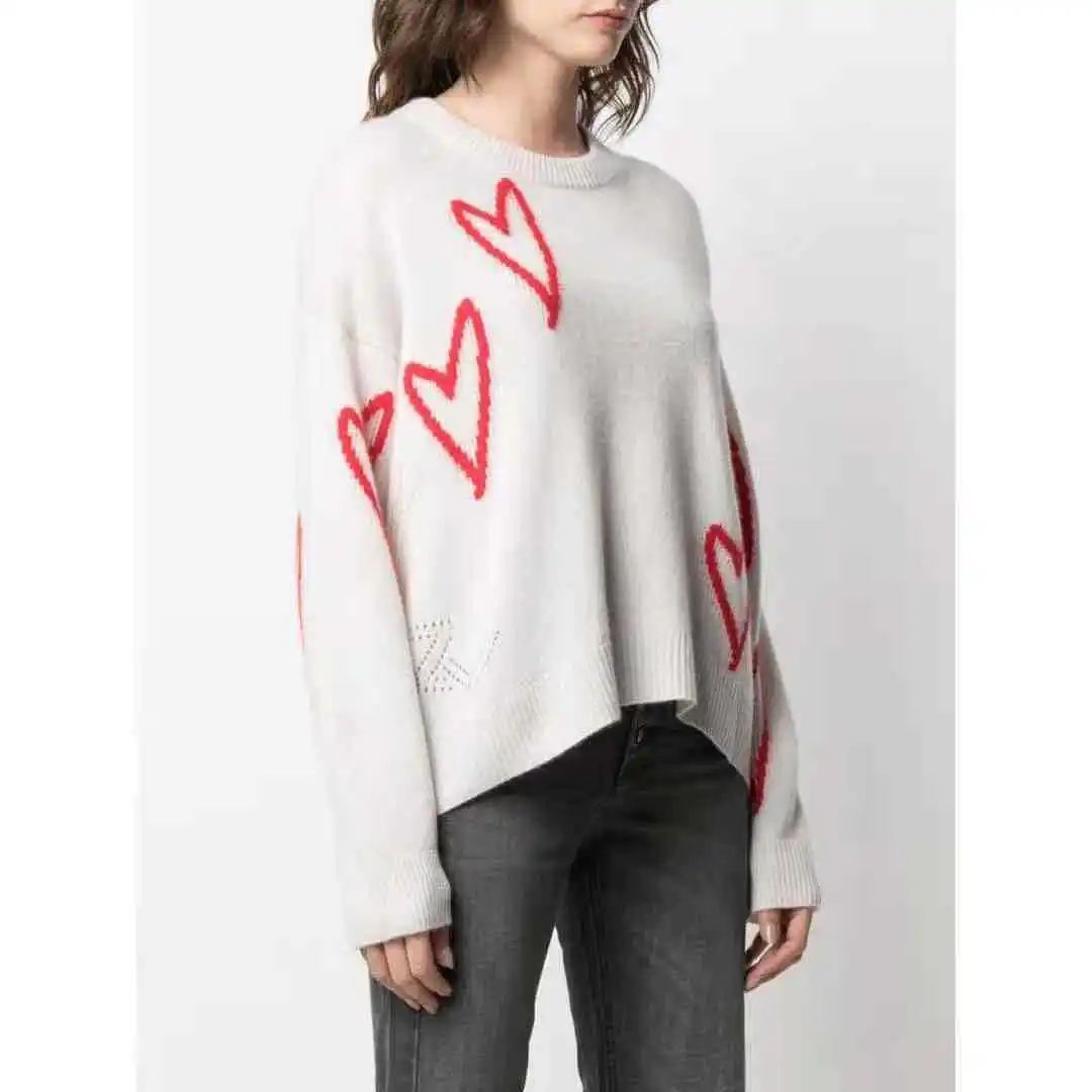 

Women Sweater 2021 Autumn and Winter New Love Front Short Back Long Cashmere Sweater Top