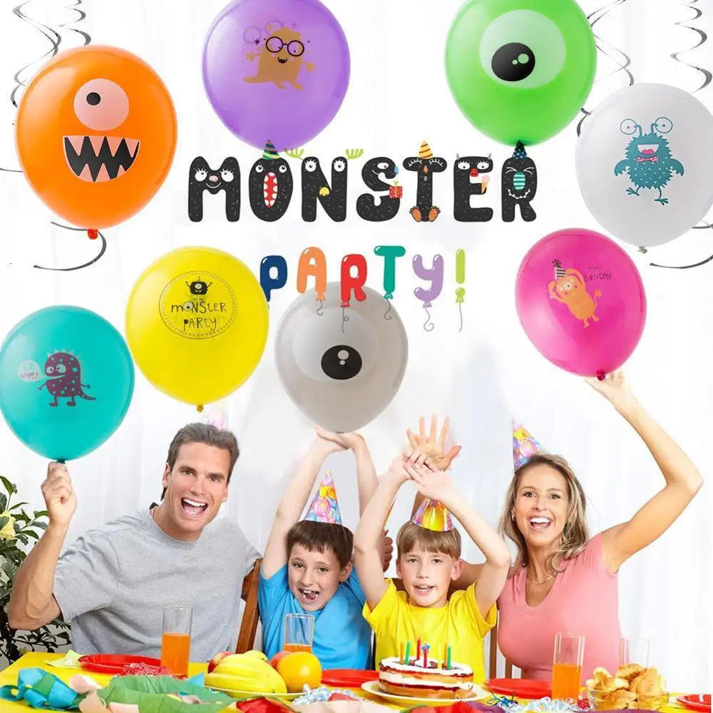 

Little Monster Party Birthday Latex Balloons Decorations Kids Boys Supplies 16pcs/set Baby Showers Toys Party Photo Backdrop Kit