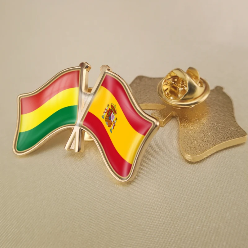 

Bolivia and Spain Crossed Double Friendship Flags Lapel Pins Brooch Badges