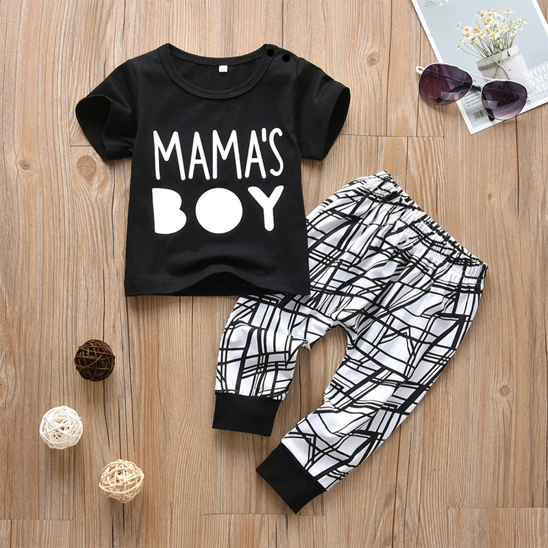 

PatPat Baby Boy MAMA'S BOY Print Tee and Pants Set
