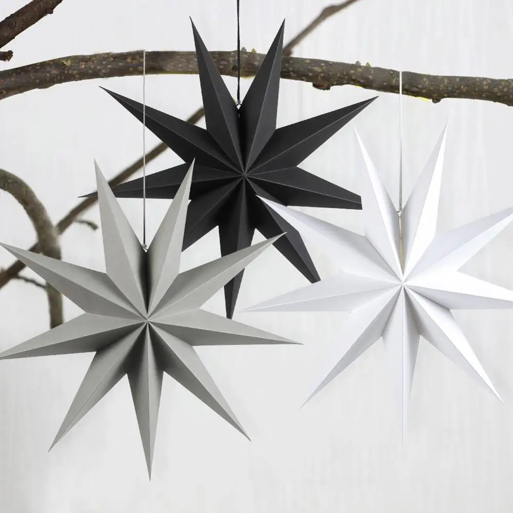 

1pc 30/60cm Vintage 9 Angles Paper Star 3D Hanging Paper Star Lanterns for Christmas Wedding Shower Home Decorations Crafts