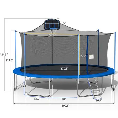 

HOT Round Trampoline Tear-Resistant Trampoline Foldable Fitness Trampoline 16FT with Safety Enclosure Net for Adult Kids Outdoor