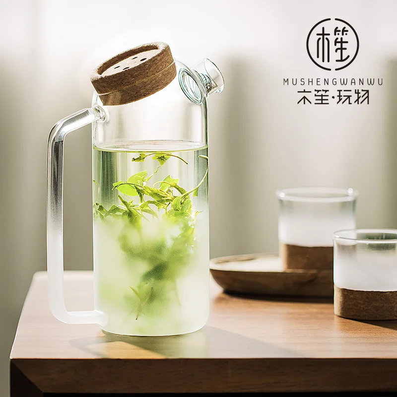 

Glass Water Pot Cold Water Bottle Handle Water Kettle Transparent Heat Resistant Juice Teapot Pitcher Water Jug Kettle 1.2L