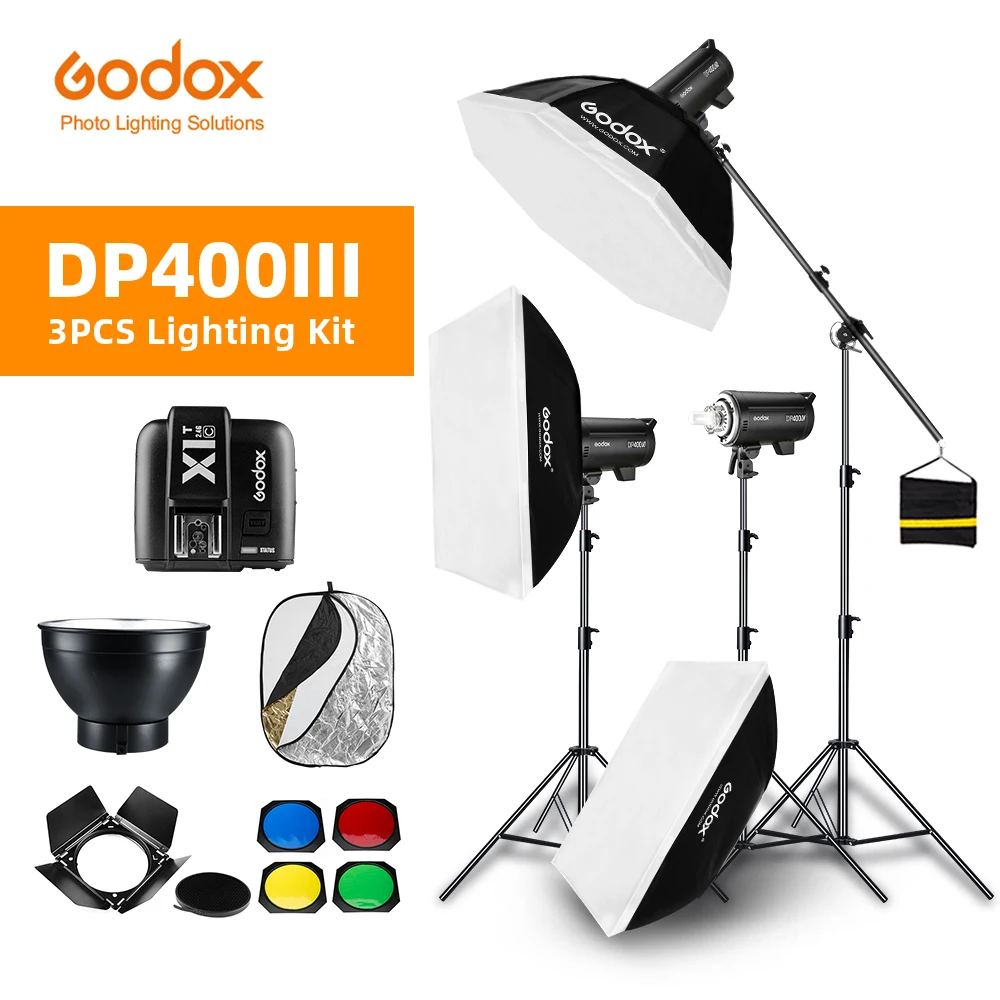 1800W Godox DP400III 3x400Ws вспышка для фотостудии софтбокс стойка освещения