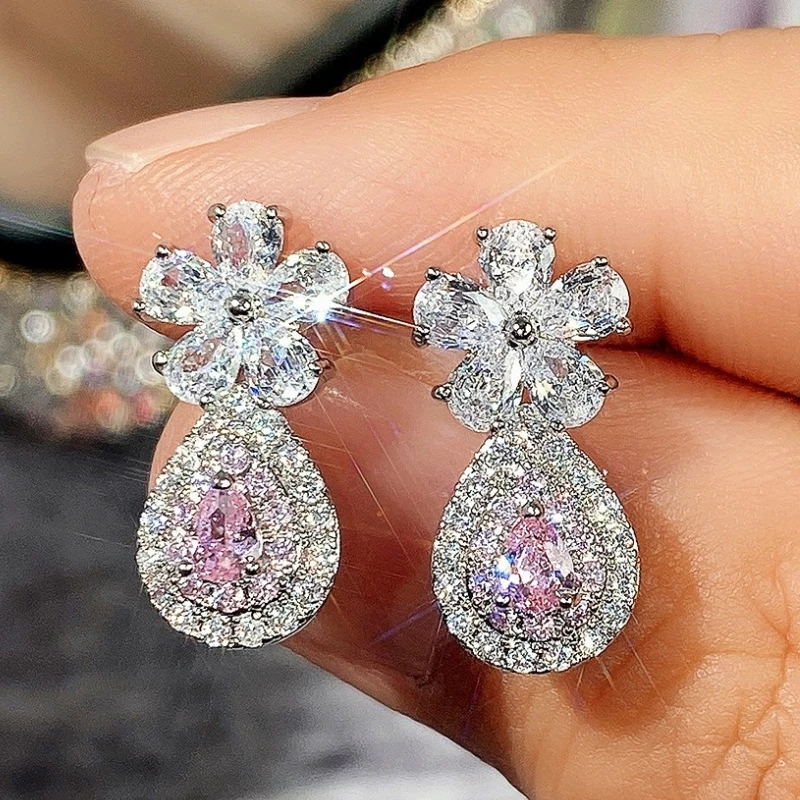 Женские серьги-гвоздики CAOSHI элегантные серьги в форме цветка с розовым цирконием