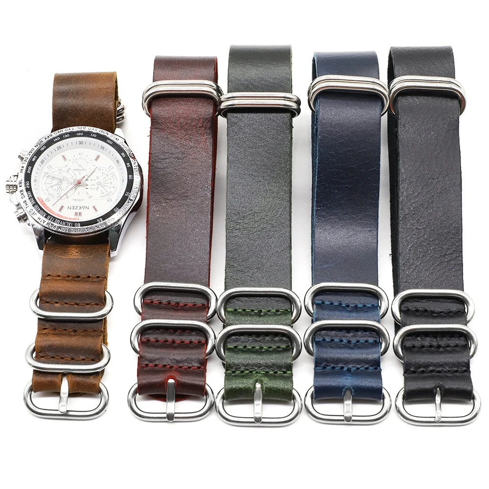 Onthelevel Leather Nato Watch Strap 18mm 20mm 22mm 24mm Zulu Watch Band Blue Brown Coffee Colour Military Style Straps
