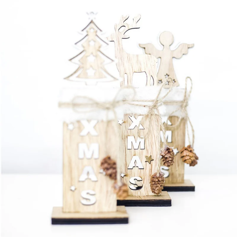Creative pine cone wooden hollow Christmas letter decorative card Wooden Desktop Tree Angel Elk Shape dropship | Дом и сад