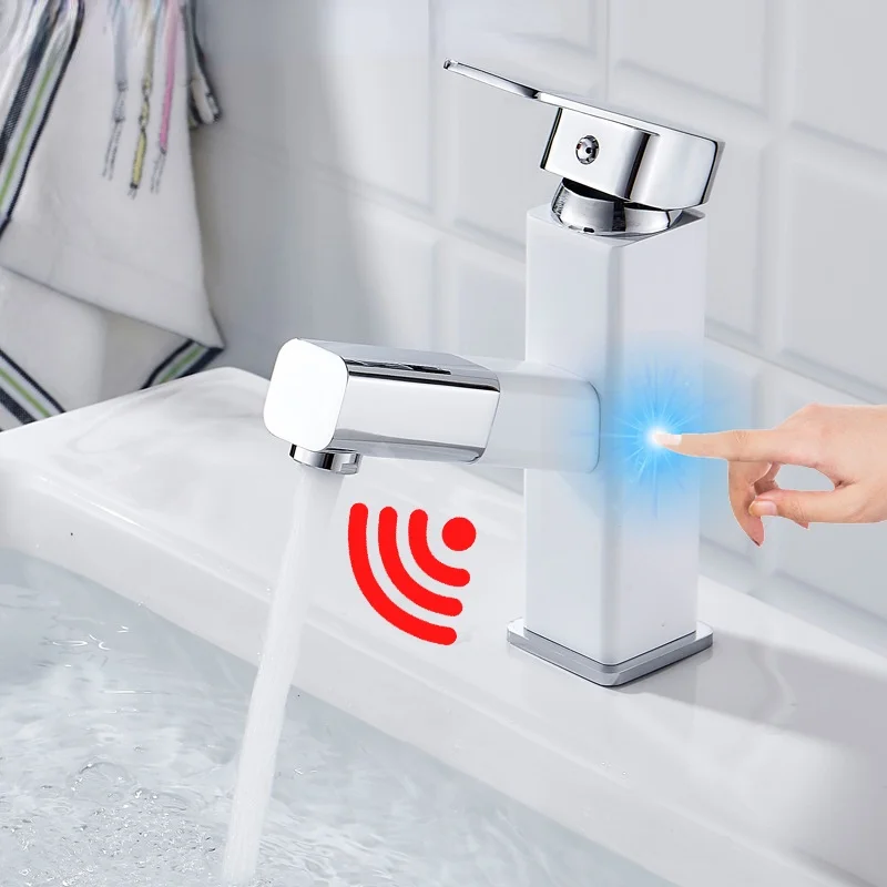 

Сенсорный смеситель для раковины в ванной комнате, умный сенсорный смеситель, выдвижной смеситель для горячей и холодной воды, современный ...