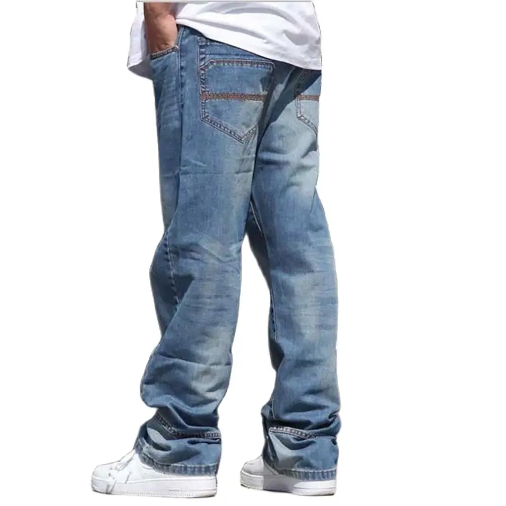 Широкие брюки прямые мужские джинсы шаровары Хип хоп Denim Joggers Брюки Свободные