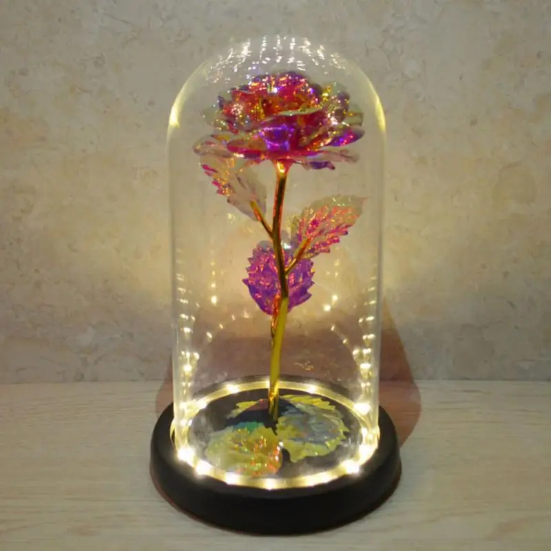 

2022 LED Enchanted Galaxy Rose Eternal 24K Gold Foil Flower With Fairy String Lights In Dome For Christmas Valentine's Day Gift