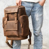 full grain leather backpack large male computer bag big school backpack with compartment retro weekender backpack travel man