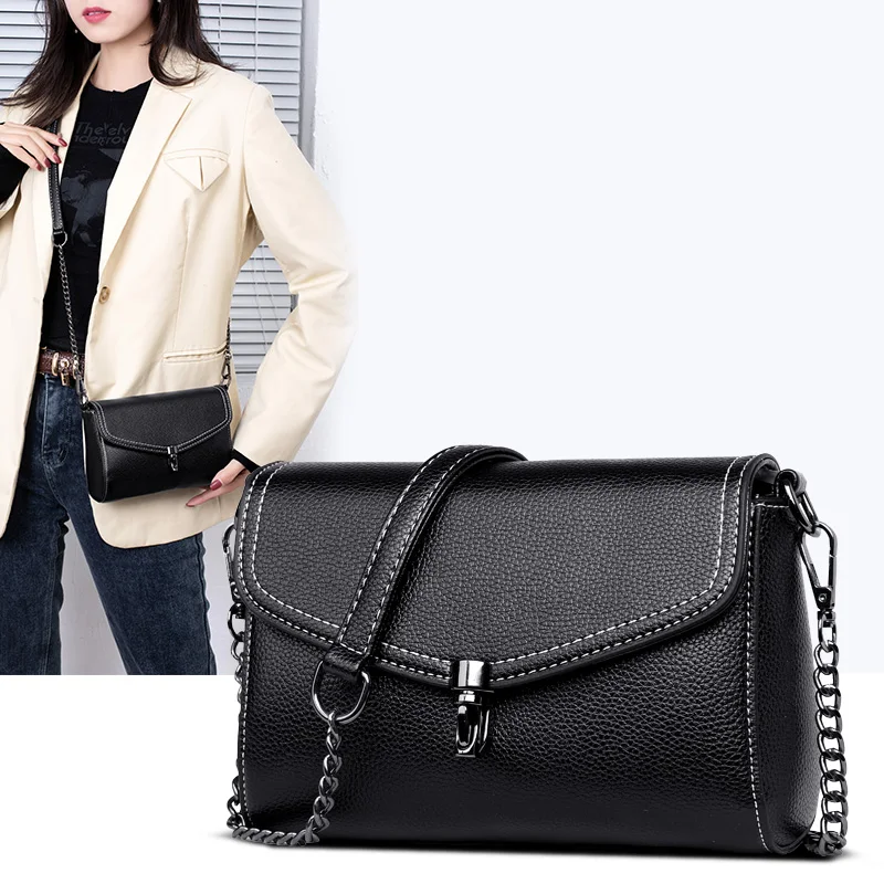 

Women's Solid Color PU Leather Clamshell Shoulder Bag Chain Small Square Tote Bags Female Elegant Designer Crossbody Bags Sac