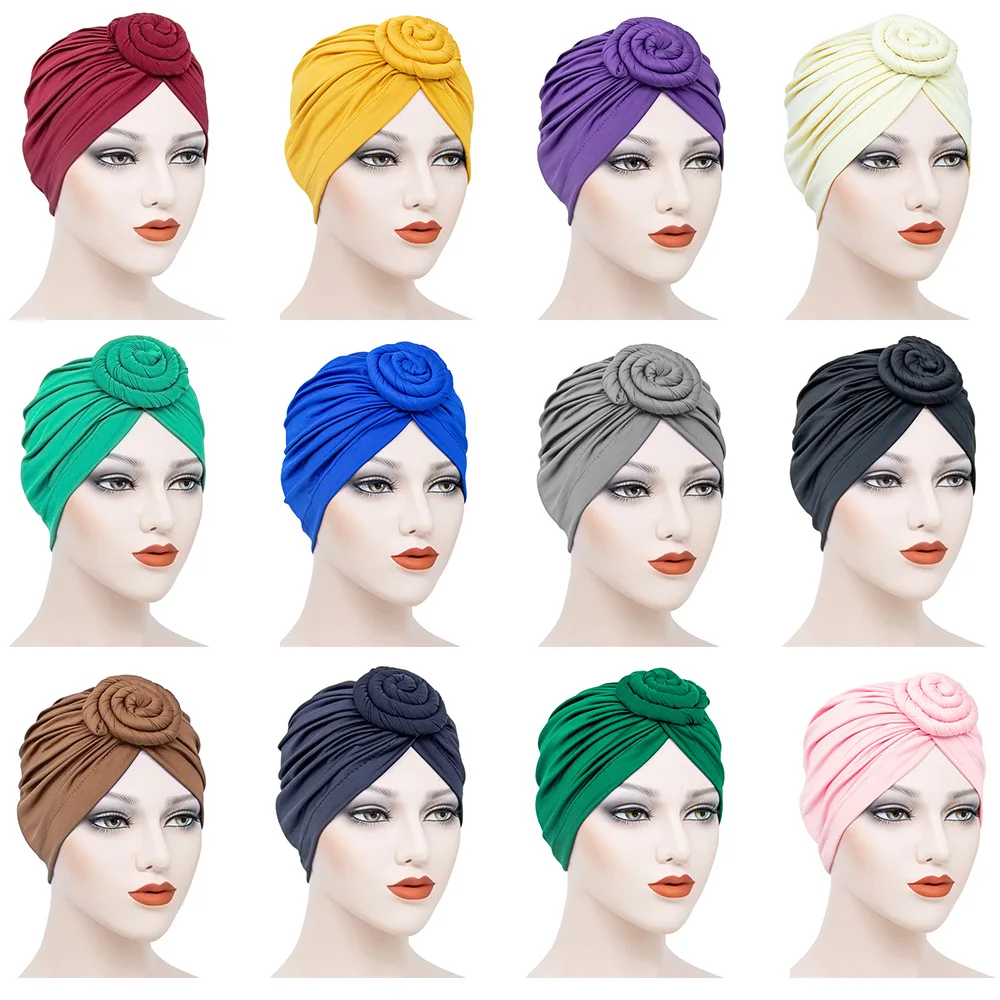 

Stain Bonnet Donut Plate Bead Caps Muslim Milk Silk Turban Adult Cap Wholesale