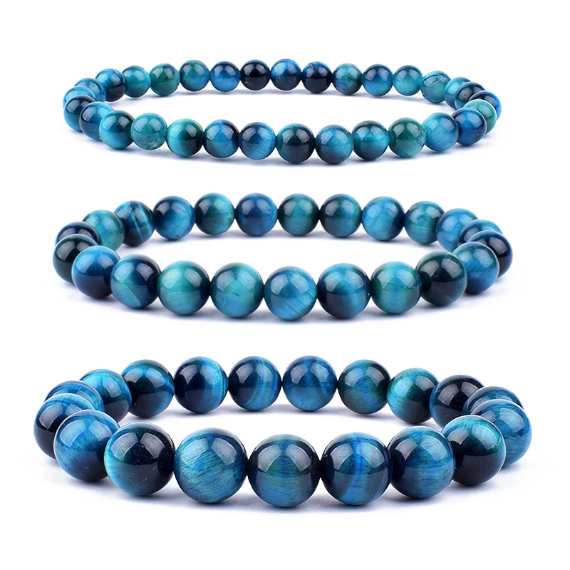 

Fashion 6mm 8mm 10mm Lake Blue Tiger Eyes Beads Bracelet Men Natural Tiger Eye Stone Braslet For Man Handmade Jewelry Pulseras