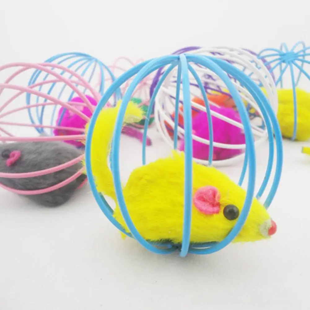 

Durable 1Pc TINGHAO Creative Faux Mouse Rat in Cage Ball Pet Cat Fun Gift Play Playing Catch Toy