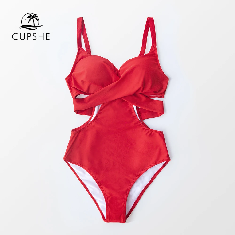 CUPSHE красный цельный купальник с вырезами и формованными чашками женский