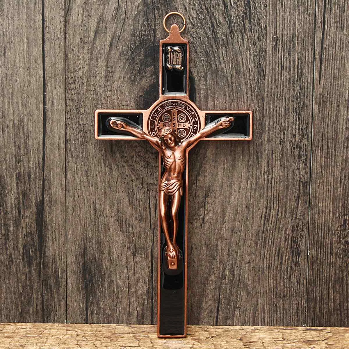 

20cm Church Relics Figurines Crucifix Jesus Christ On The Stand Wall Cross Antique Religious Altar Home Chapel Decoration