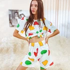 2021 женские пижамы для женщин, летняя одежда для сна, костюмы из двух предметов, круглый вырез, Геометрическая одежда для отдыха, Kawaii, пижамный комплект