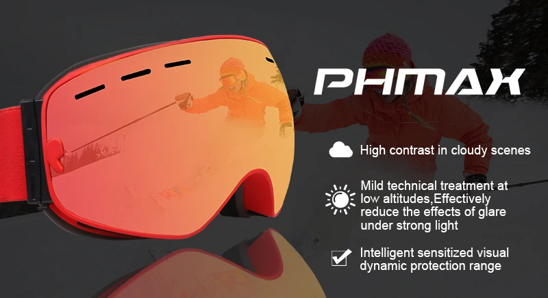 PHMAX лыжные очки с лыжной маской для мужчин и женщин, очки для сноуборда, очки для катания на лыжах с защитой от уф400 лучей, противотуманные снежные лыжные очки