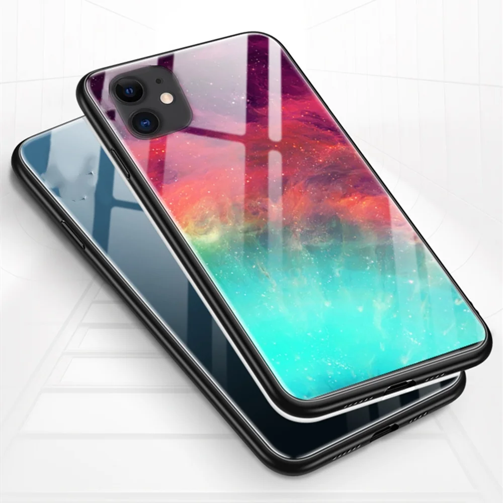 Чехол для iPhone 11 Pro XS Max XR X 8 7 6 6s Plus силиконовая рамка закаленное стекло Космический
