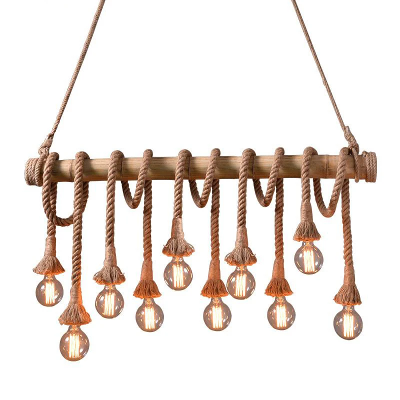 Винтажная люстра из пеньковой трубки с бамбуковой веревкой ретро освещение 3 10