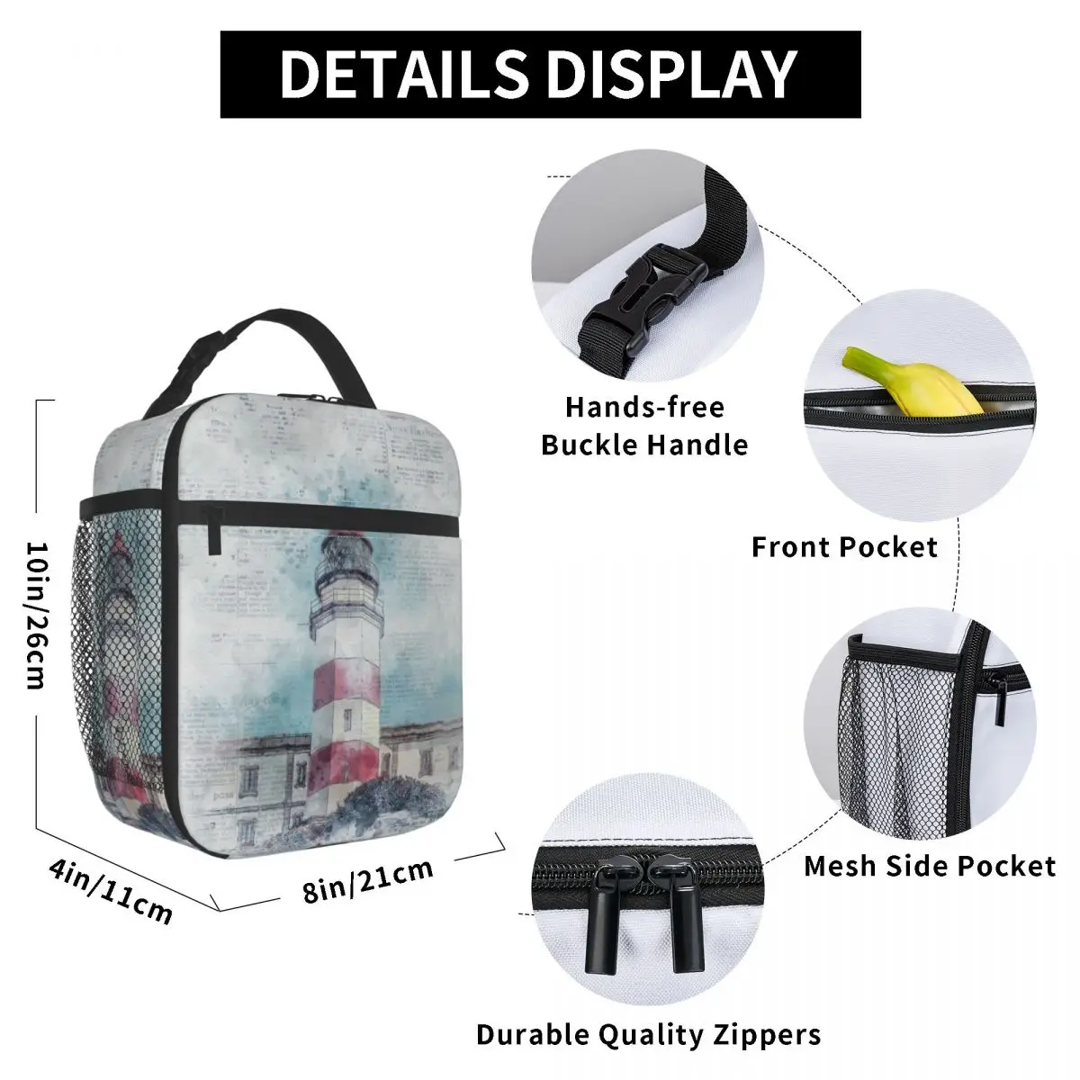 

Lighthouse Lunch Bag for Women Men Large Insulated Lunch Box with Water Bottle Holder and Pockets