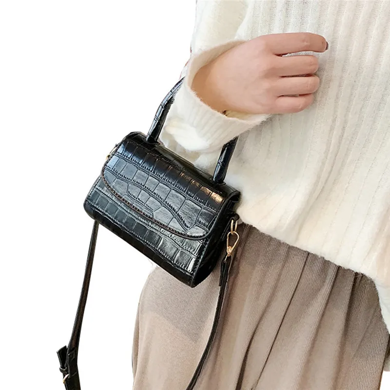 Женская модная сумка через плечо с каменным узором однотонная маленькая жесткой