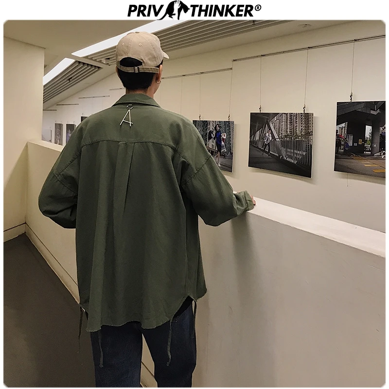 Мужская хлопковая рубашка Privathinker однотонная Повседневная в стиле хип хоп с