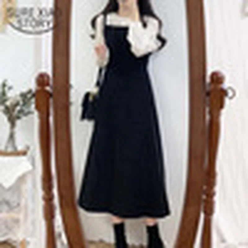 

Female Solid Vintage Dress 2021 Autumn Boho Party Dress Sleeveless Bandage Women Medium-Length Dresses Long Robe Vestido 11607