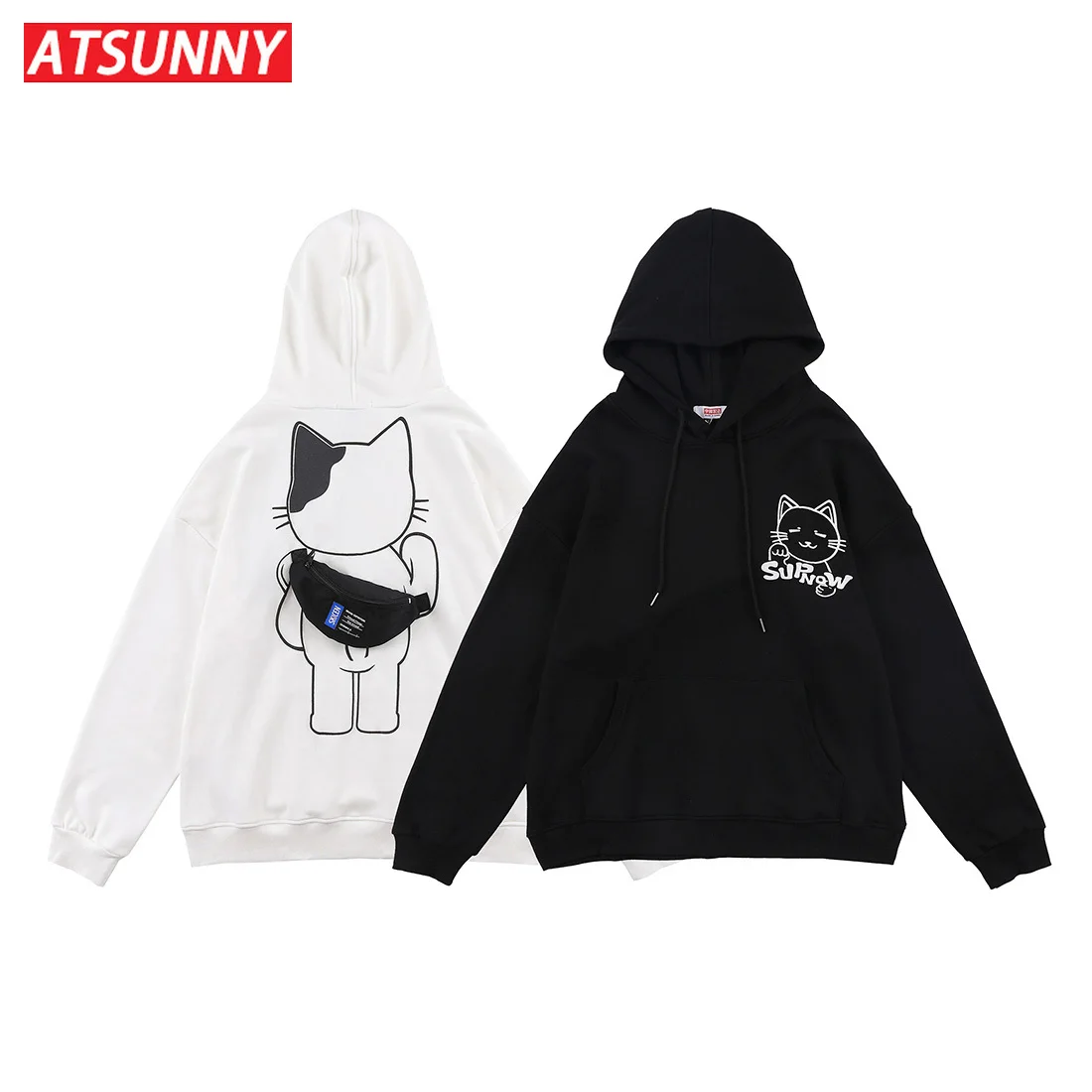 

ATSUNNY Backpack Cat Knitted Anime Hoodie Japanese Style Hip Hop Harajuku Hoodies Pullover Autumn and Winter Clothes Sweatshirt