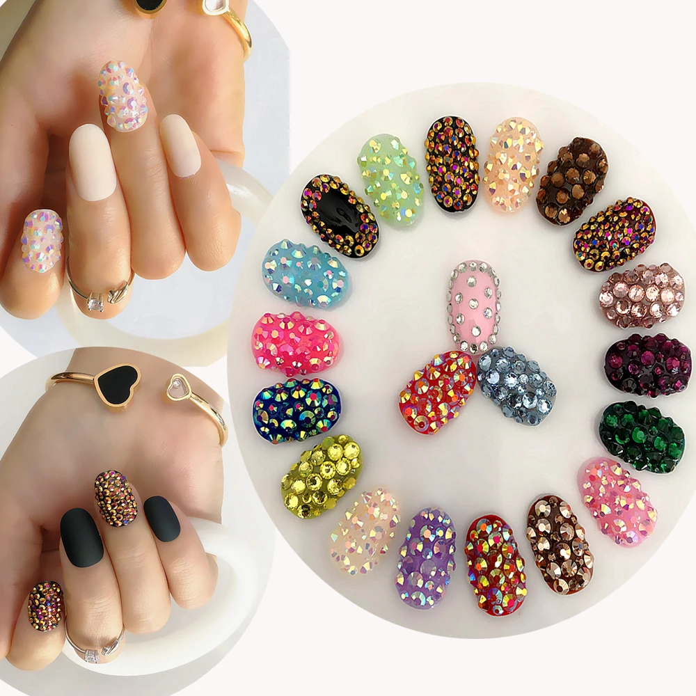 

New Fashion Short Oval Fake Nails Slim Art Salon Nail Customized Crystal Diamond Nail Red Flase Nails 24PCS