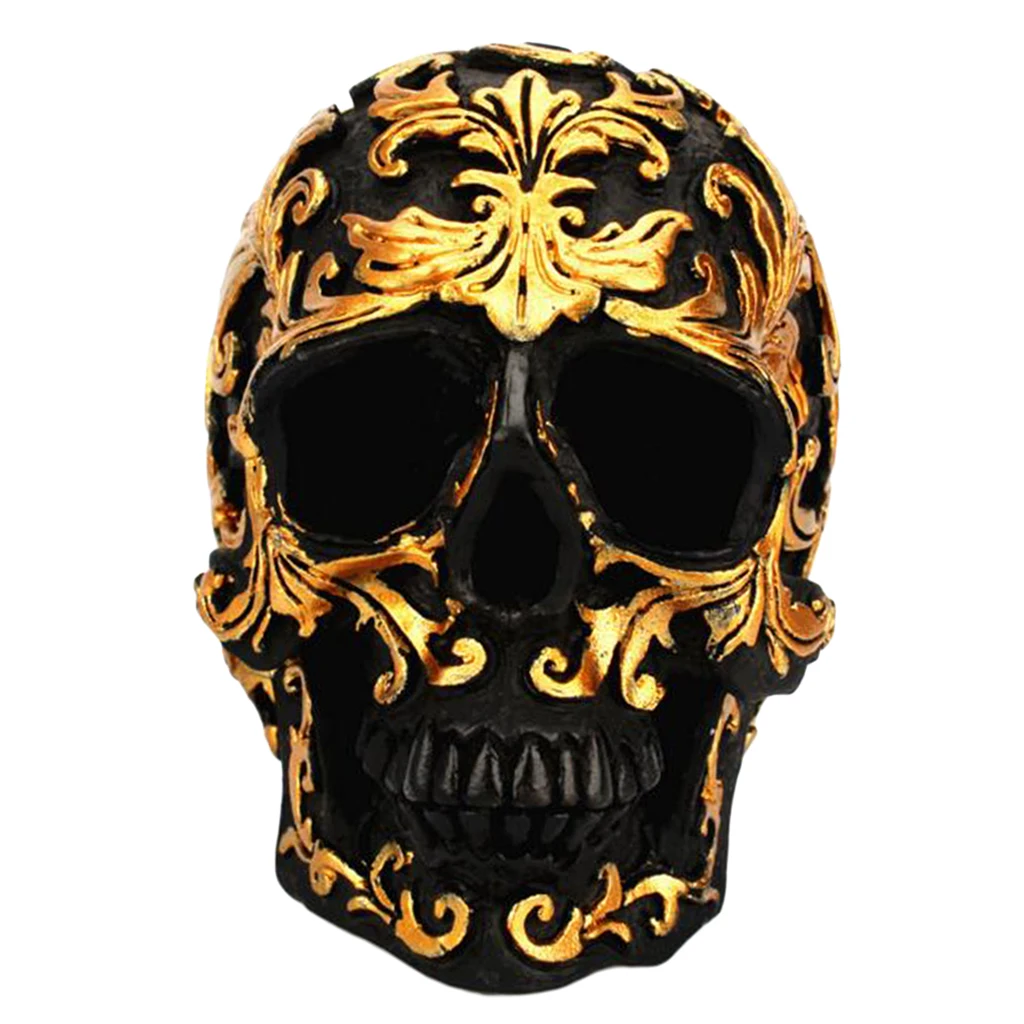 Статуя черепа из смолы на Хэллоуин скульптура головы со знаком золотого цветка