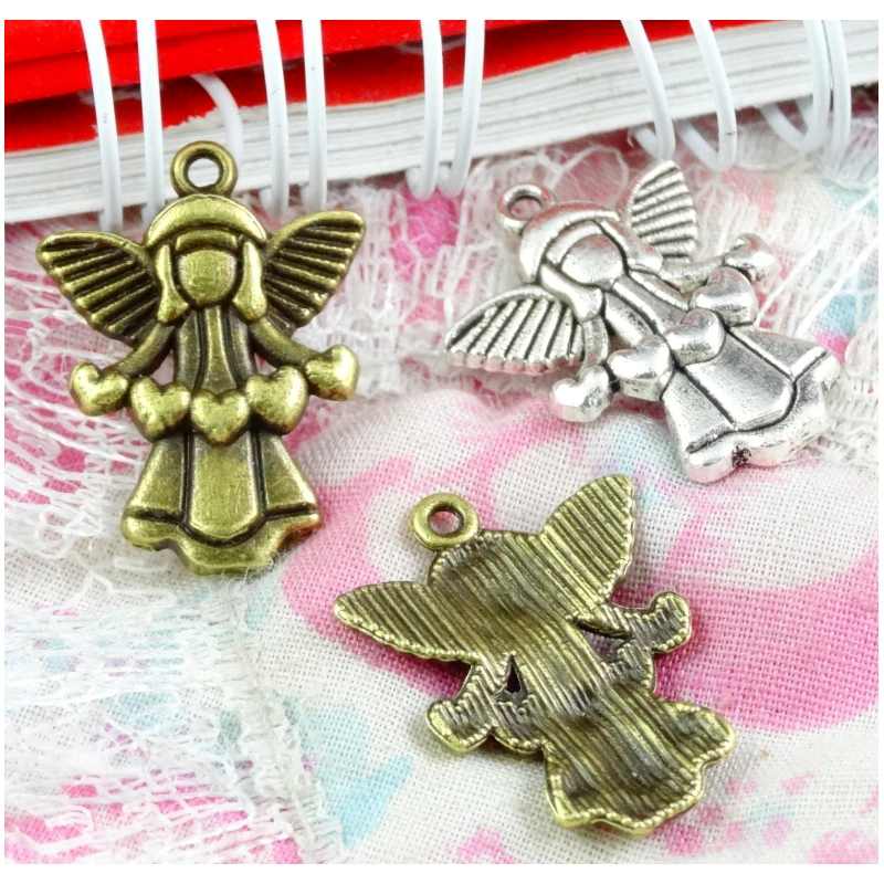 

60pcs Antique Silver Plated Bronze Love Heart Angel Charms pendant Metal Bracelet Necklace Jewelry Findings