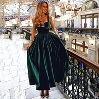 emerald green velvet arabic evening dresses 2021 simple straps formal a line party gowns tea length zipper up back vestidos