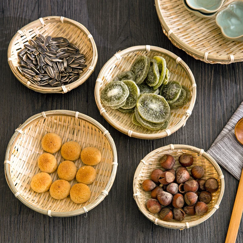 Ручная работа бамбуковая тканая круглая хранилище корзина для фруктов тарелка