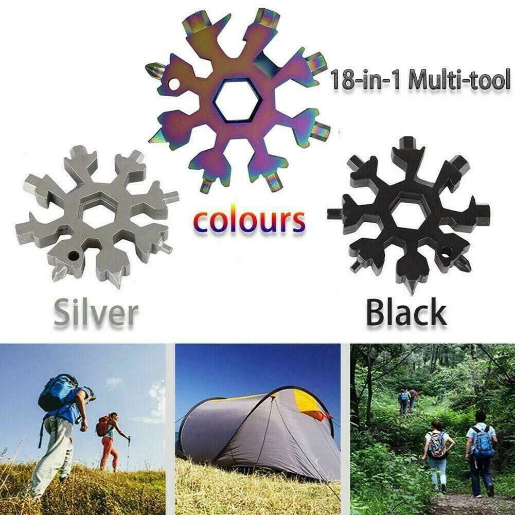 

18 In 1Stainless Multi-Tool Portable Snowflake Shape Key Chain Screwdriver & Box NEW