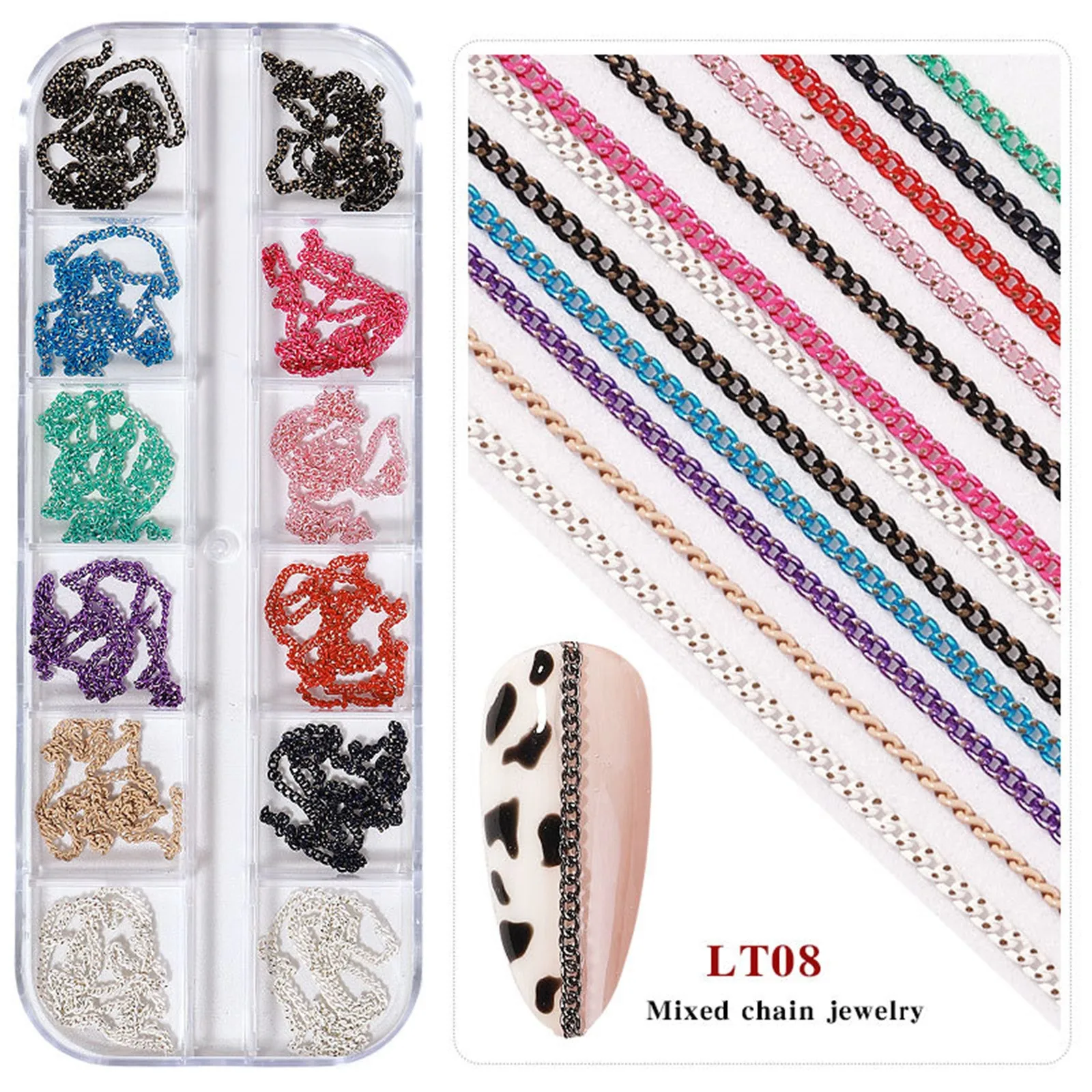 

Nail Art Jewelry Small Chain 12 Boxes Decorative Nail Sticker Metal Chain 3D Nail Decoration nail decals nail charms Nail Art