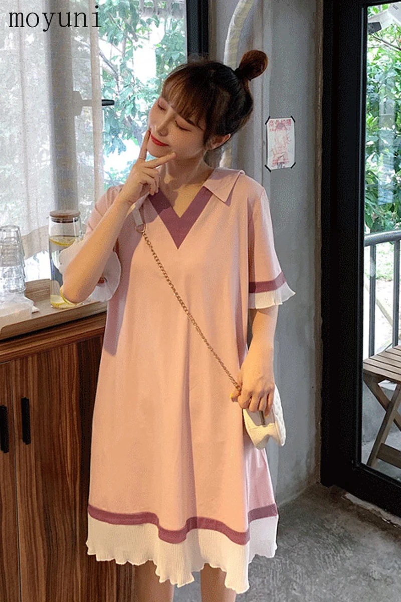 

Summer Dress for Women 2021 New Korean Fashion Style Loose Mid-Length Short Sleeve T-shirt Skirt Oversize Vintage Fashion Casual