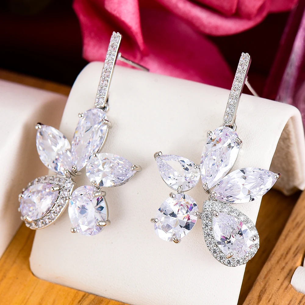

missvikki Luxury Flower Drop Earrings For Women Wedding Party Cubic Zircon Crystal CZ Dubai Bridal Earrings Fashion Jewelry