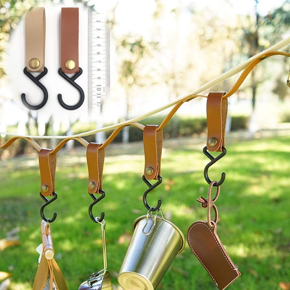 

Portable Outdoor Camping Hiking Hanger Camping Supplies S-Shaped PU Leather Hanging Hooks Triangle Storage Rack Hook Keychain