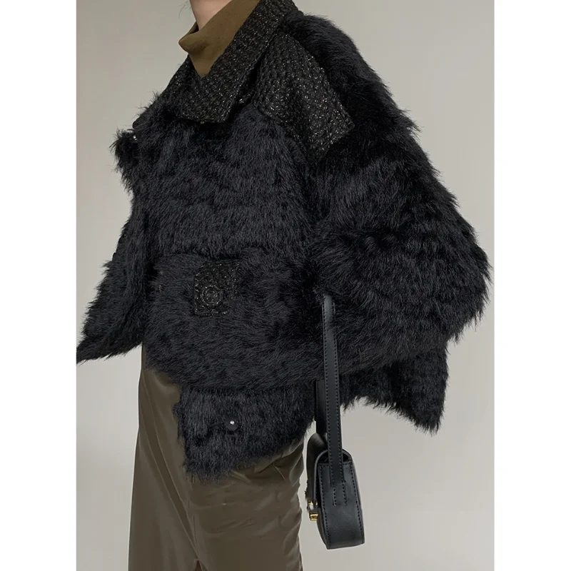 LUXUV Splicing Women's Imitate Mink Fox Fur Coat Autumn Outwear Winter Jacket Overcoat Female Natural Parka Warm Clothing Plush