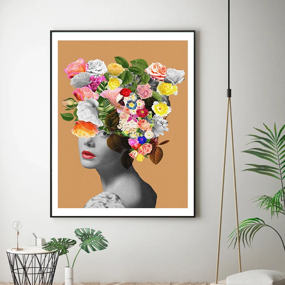 

Modern Retro Lady Head Flower Picture Home Decor Nordic Canvas Painting Wall Art Posters and Prints Decor for Bedroom Dorm Room
