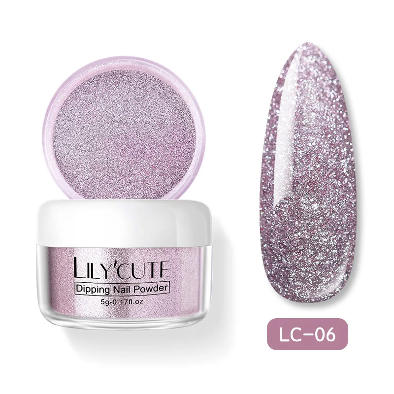 Glitter LC-06 LILYCUTE голографическое погружение ногтей Блеск порошок наборы градиентный французский порошок для ногтей цветной натуральный сухой пигмент для ногтей - Цвет: Glitter LC-06