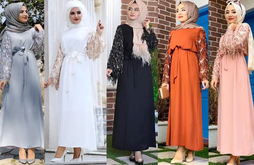

Dubai Abaya Tassel Long Maxi Dress Muslim Women Sequins Kaftan Fringe Jilbab Islamic Party Cocktail Gown Arab Evening Dresses