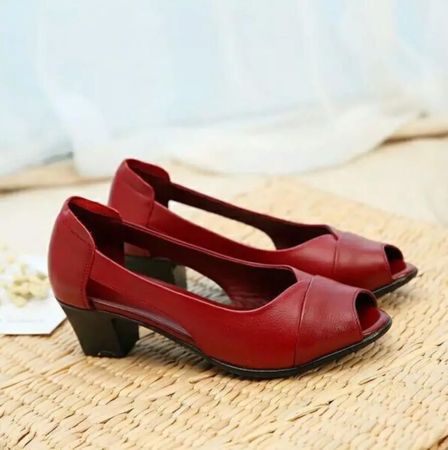 2021 летние туфли лодочки из натуральной кожи Удобные женские сандалии на среднем