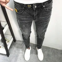 2022 soot grey classic all match slim fit labeling cat whiskers feet thin skinny jeans male spring summer youth social people
