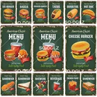 Металлическая табличка с изображением бургера колы, картофеля фри, металлическая винтажная Жестяная Табличка, металлический плакат, Настенный декор для ресторана
