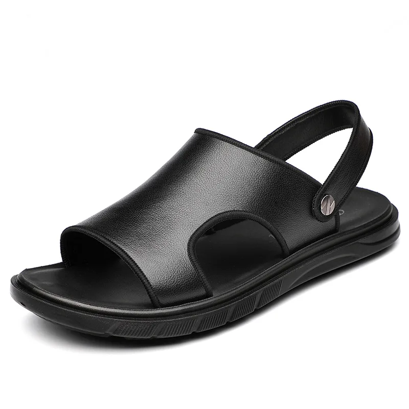 

Summer new head layer leather beach shoes leather casual cool drag European goods outdoor fashion slippers cool